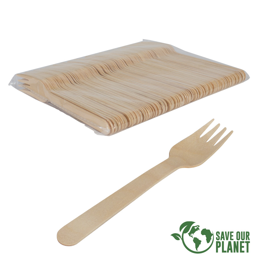 E121-11-Principal Bolsa con 100 tenedores de madera de Abedul