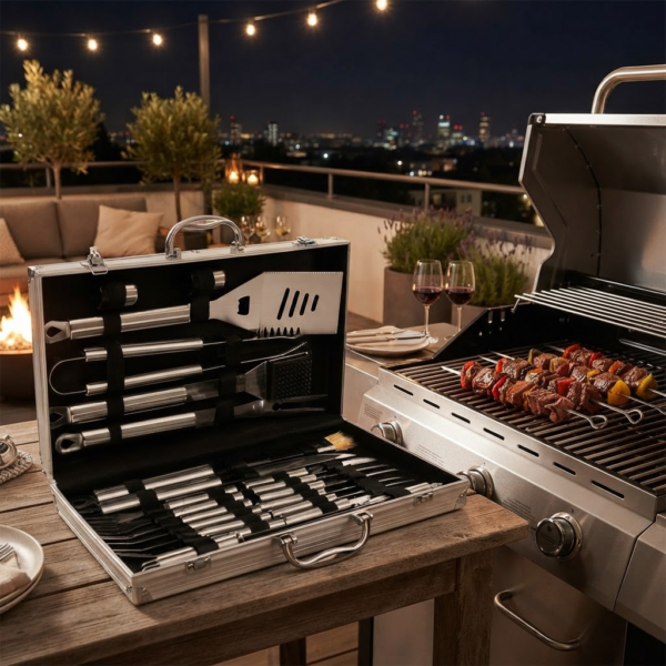 H28-2026 Deluxe BBQ Set Metálico de 24 piezas